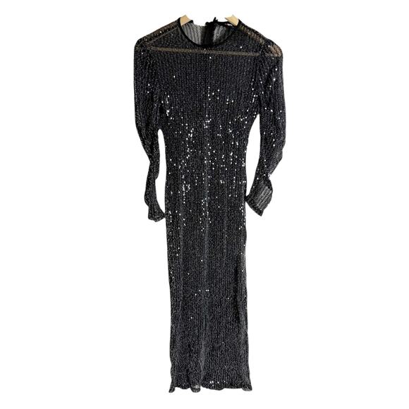 Rachel Roy Charcoal Silver Sequined Long Sleeve Cocktail Party Midi Dress Sz XS - Picture 4 of 14